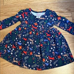 Hanna Andersson Blue Holiday Dress with Festive Print